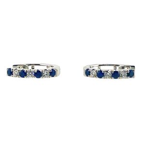 18ct White Gold Diamond & Sapphire Hoop Earrings