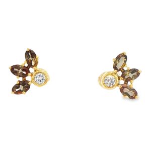 18ct Yellow Gold Andalucite & Diamond Fan Earrings