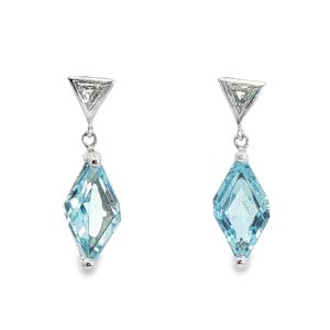 18ct White Gold Trilliant Diamond & Aquamarine Drop Earrings