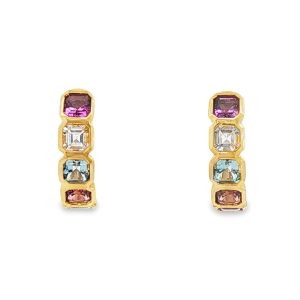 9ct Yellow Gold Gemstone Hoop Earrings