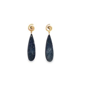 9ct Yellow Gold Black Druzy Quartz Earrings