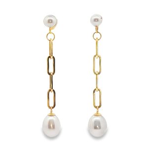 14ct Paperclip Chain Pearl Drop Earrings