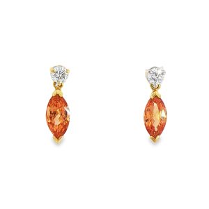 18ct White Gold Mandarin Garnet & Diamond Drop Earrings
