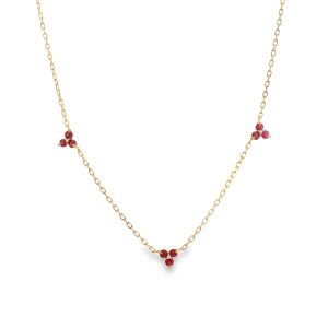 9ct Yellow Gold Ruby & Diamond Trefoil Necklace