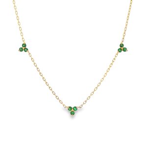 9ct Yellow Gold Emerald & Diamond Trefoil Necklace
