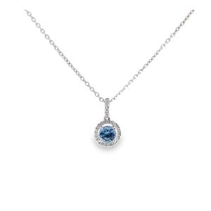 18ct Aquamarine & Diamond Halo Pendant