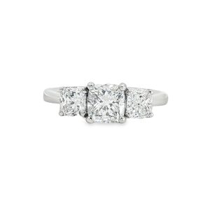 Platinum 1.91ct Cushion Diamond Trilogy Ring