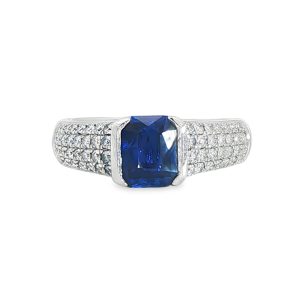 18ct White Gold Sapphire & Diamond Pave Ring