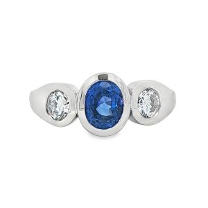 18ct White Gold Sapphire & Diamond Trilogy Ring