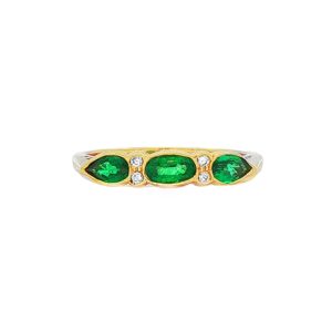 18ct Yellow Gold Emerald Three Stone Ring With Diamonds