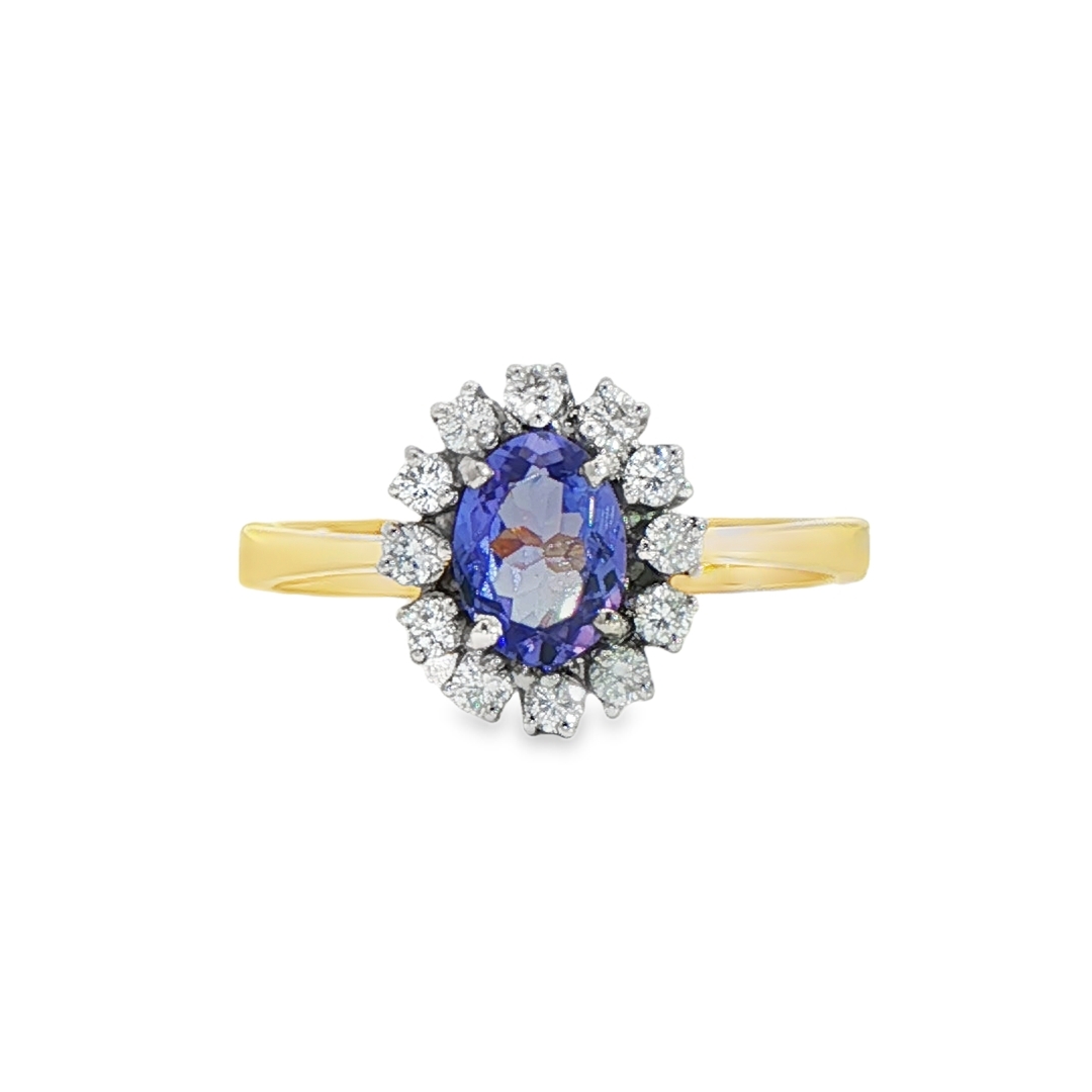 18ct Yellow Gold Tanzanite & Diamond Cluster Ring