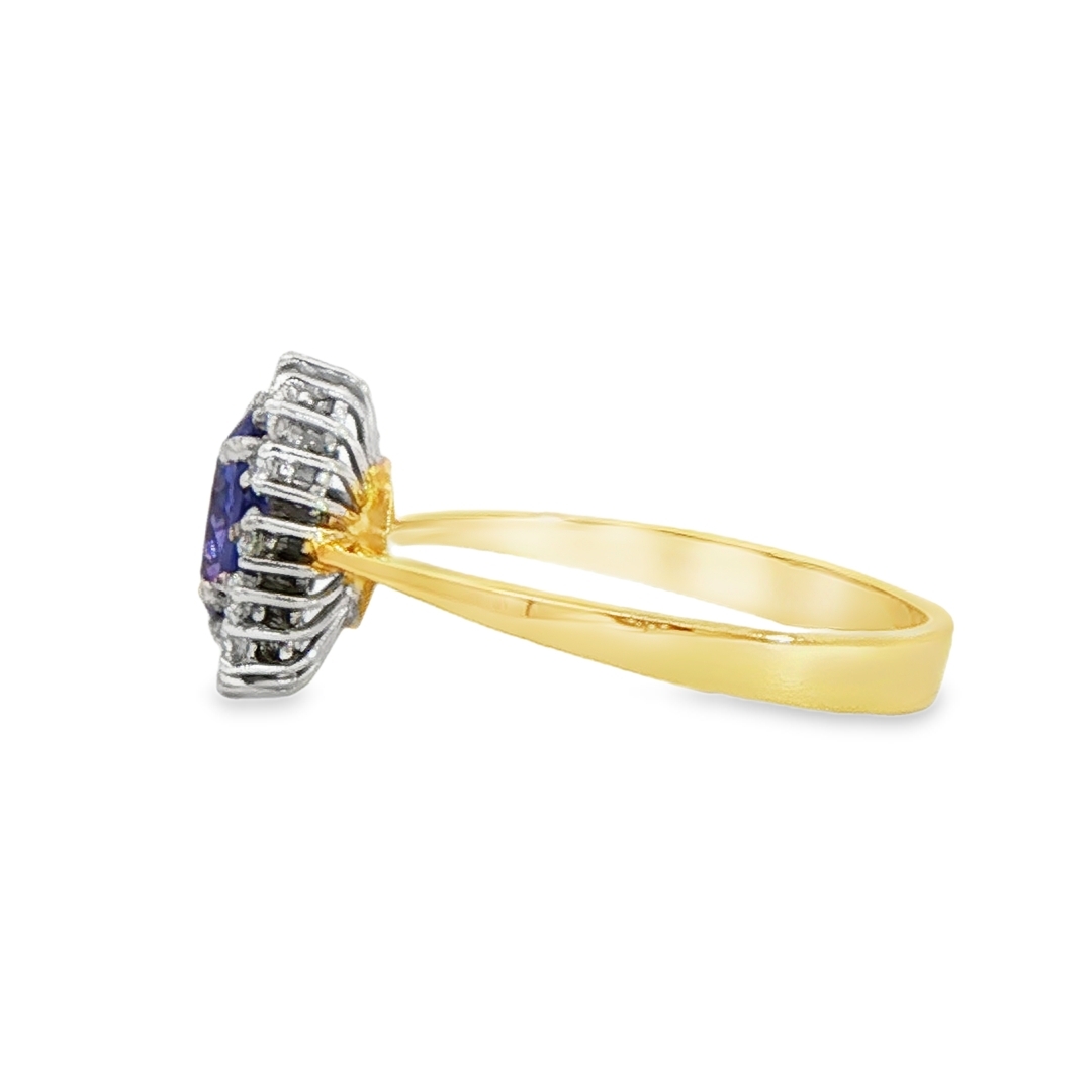 18ct Yellow Gold Tanzanite & Diamond Cluster Ring - Image 3